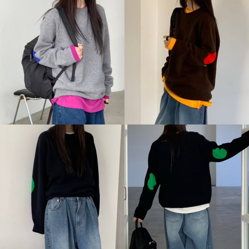 韓 肘配色拼布上衣 3色