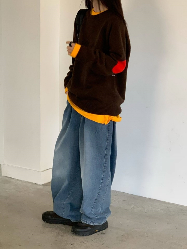 韓 肘配色拼布上衣 3色