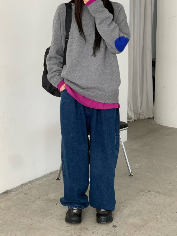 韓 肘配色拼布上衣 3色