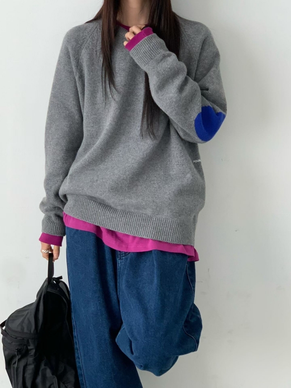 韓 肘配色拼布上衣 3色