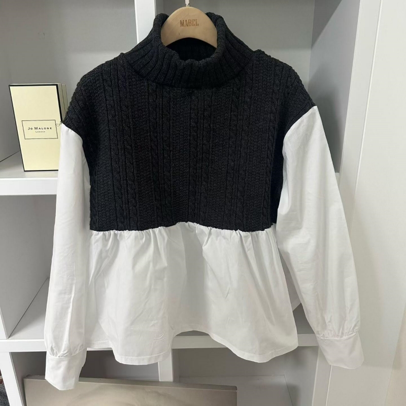 韓 假兩件式小高領上衣 色