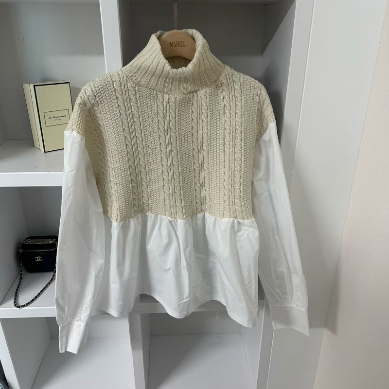 韓 假兩件式小高領上衣 色