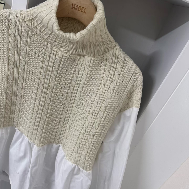 韓 假兩件式小高領上衣 色