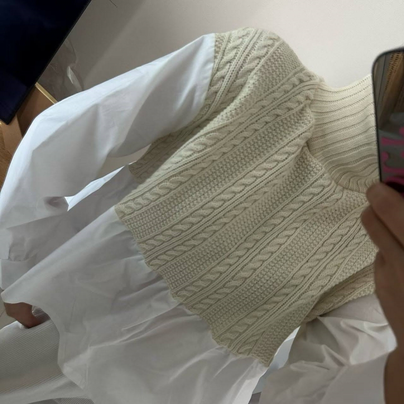 韓 假兩件式小高領上衣 色