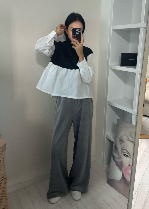 韓 假兩件式小高領上衣 色