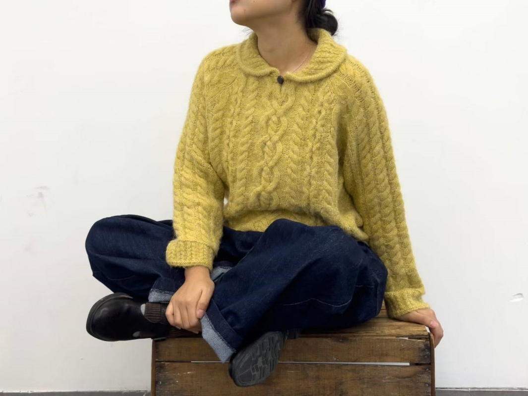 韓 有領捲捲麻花上衣 2色