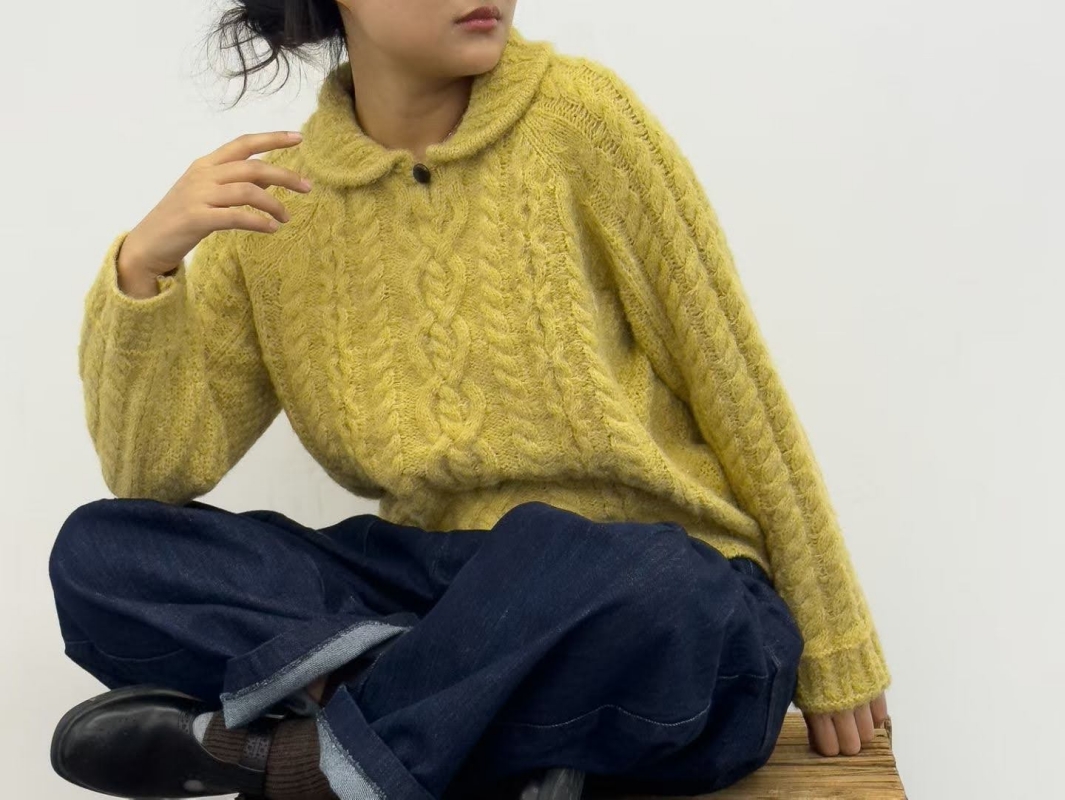 韓 有領捲捲麻花上衣 2色