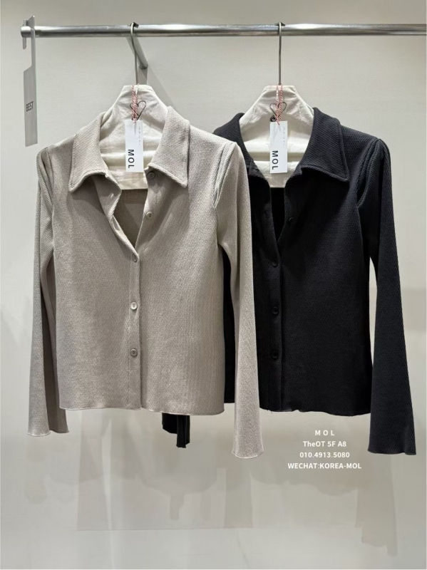 韓 修身有領上衣 2色 size