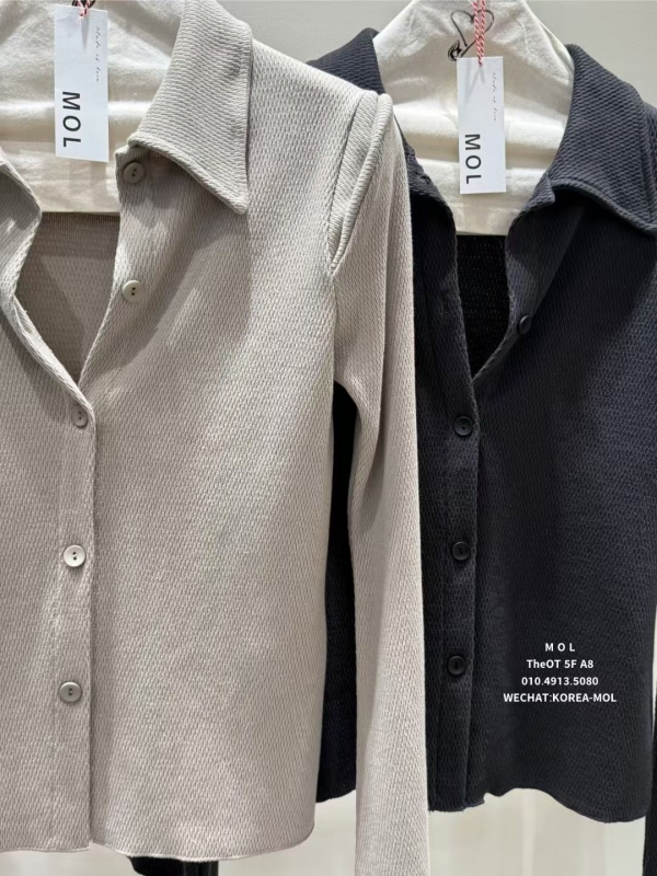 韓 修身有領上衣 2色 size