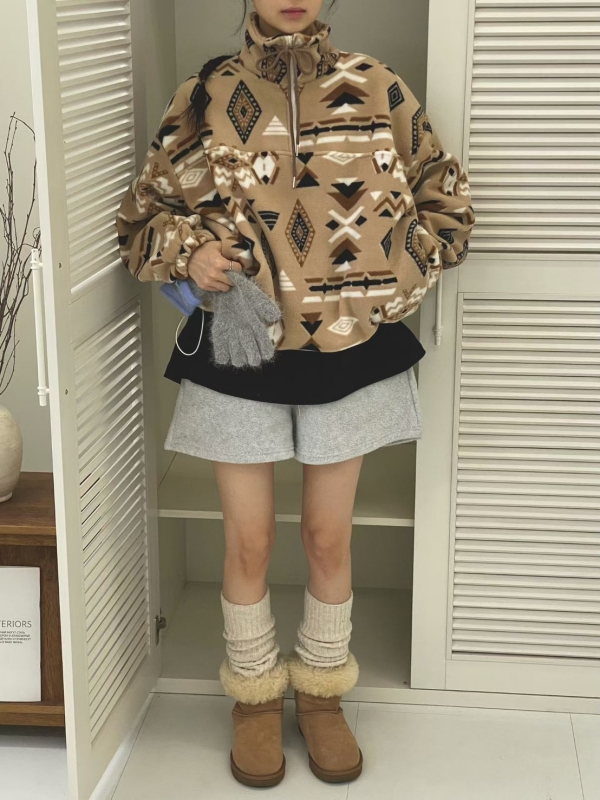 韓 圖騰拉鍊上衣 2色 size