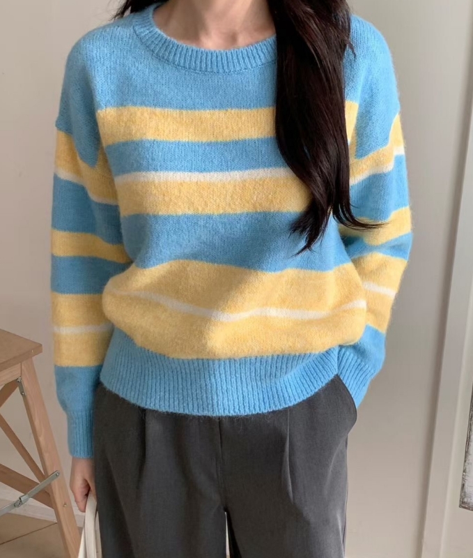 韓 拚色粗條文上衣 2色 size