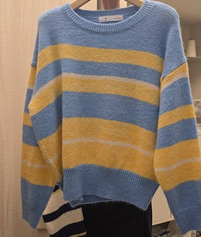 韓 拚色粗條文上衣 2色 size