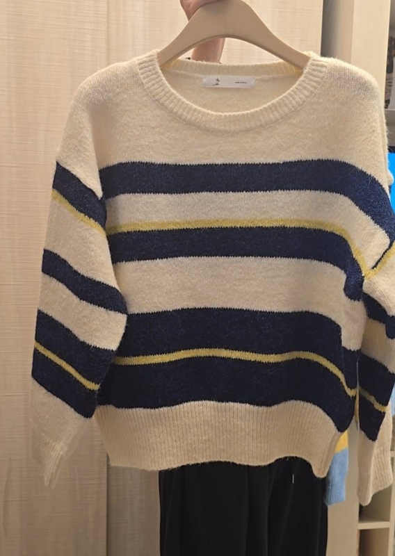 韓 拚色粗條文上衣 2色 size