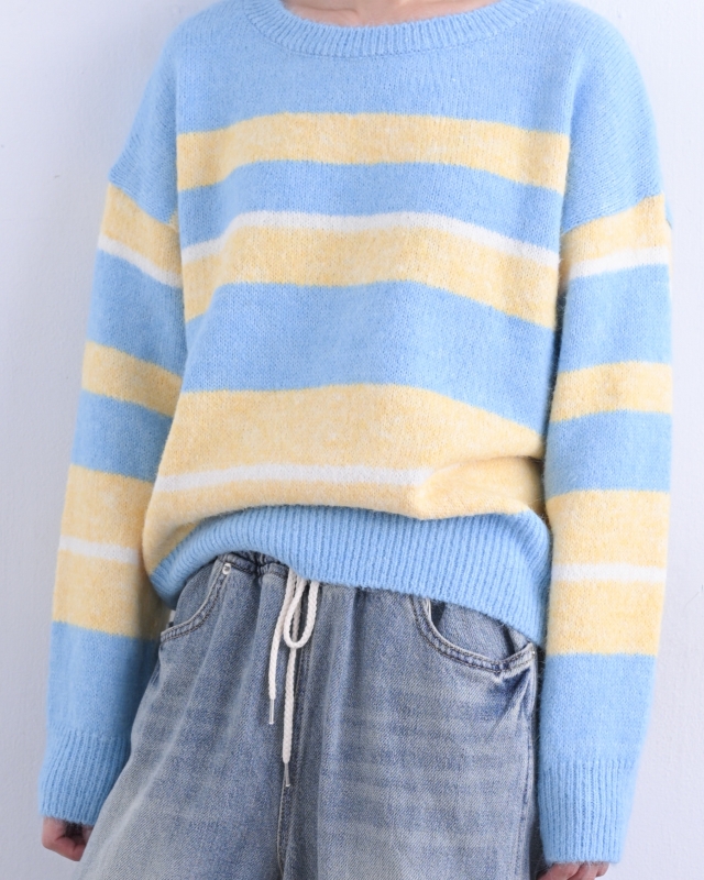 韓 拚色粗條文上衣 2色 size