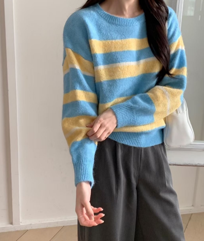 韓 拚色粗條文上衣 2色 size