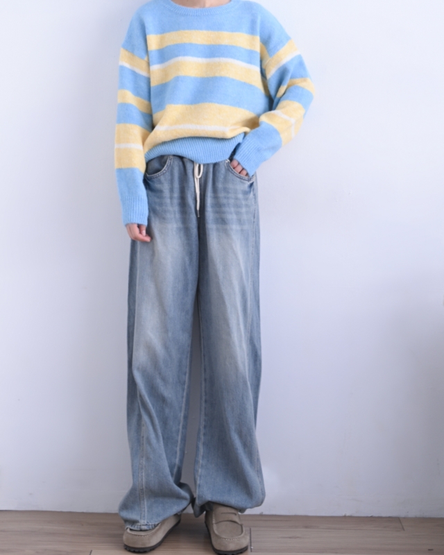 韓 拚色粗條文上衣 2色 size