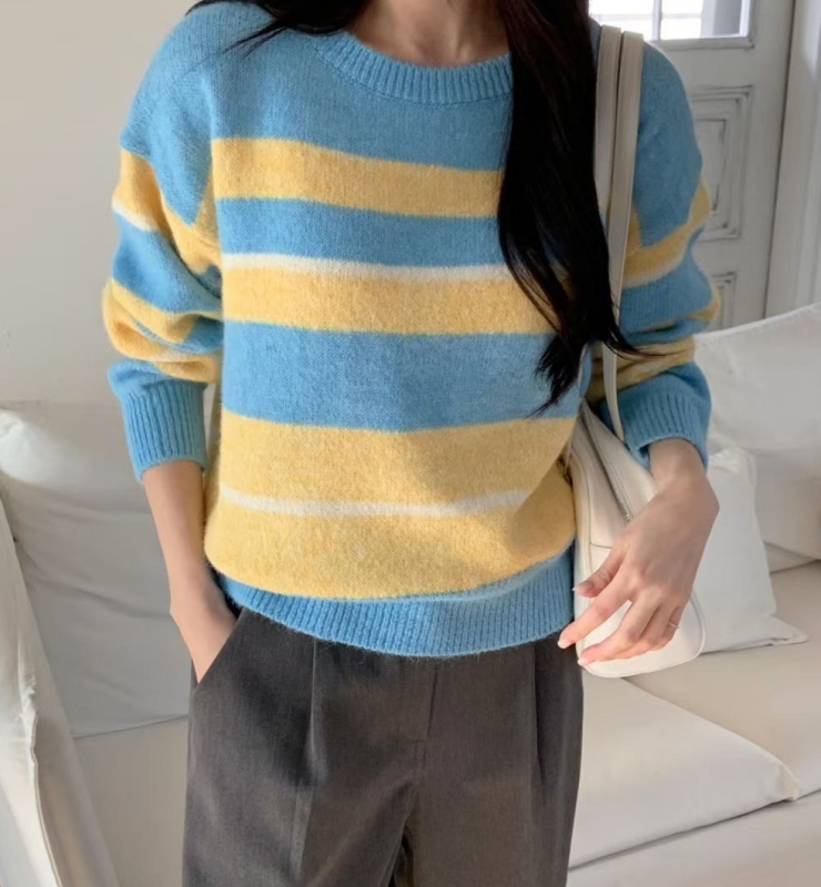 韓 拚色粗條文上衣 2色 size