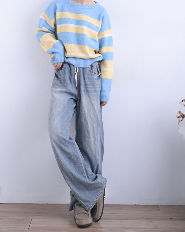 韓 拚色粗條文上衣 2色 size