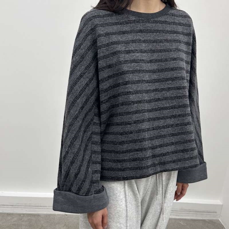 韓 袖反摺條文上衣 2色 size