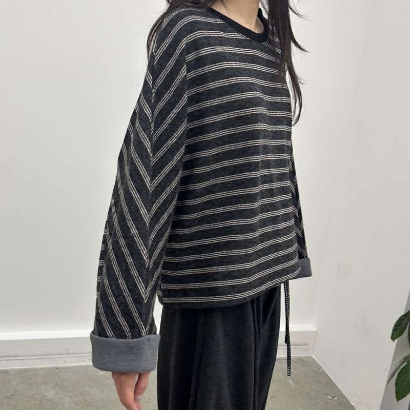 韓 袖反摺條文上衣 2色 size