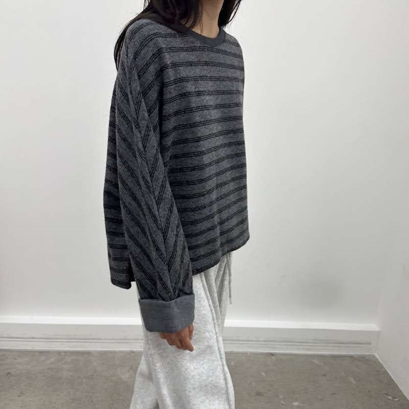 韓 袖反摺條文上衣 2色 size