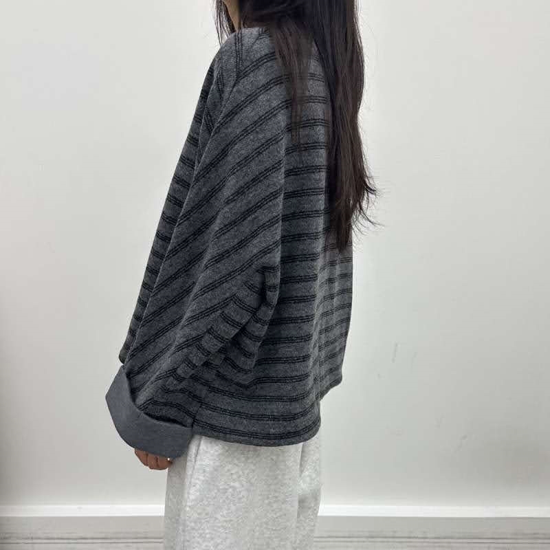 韓 袖反摺條文上衣 2色 size