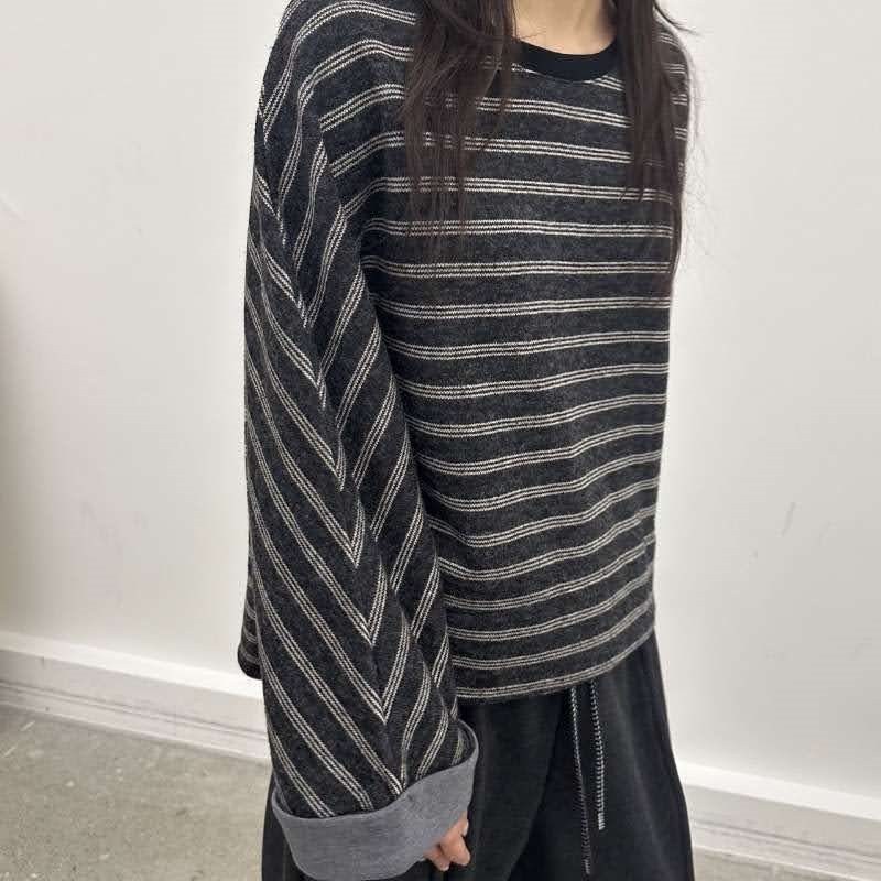 韓 袖反摺條文上衣 2色 size