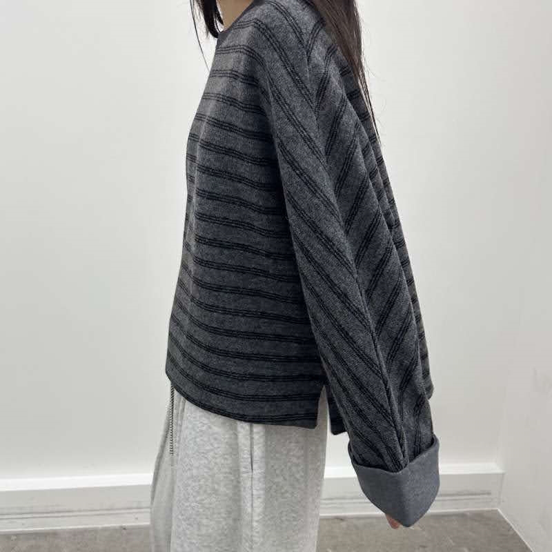 韓 袖反摺條文上衣 2色 size