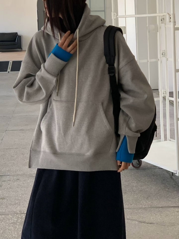 韓 配色袖口連帽上衣 3色