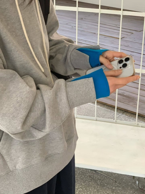 韓 配色袖口連帽上衣 3色