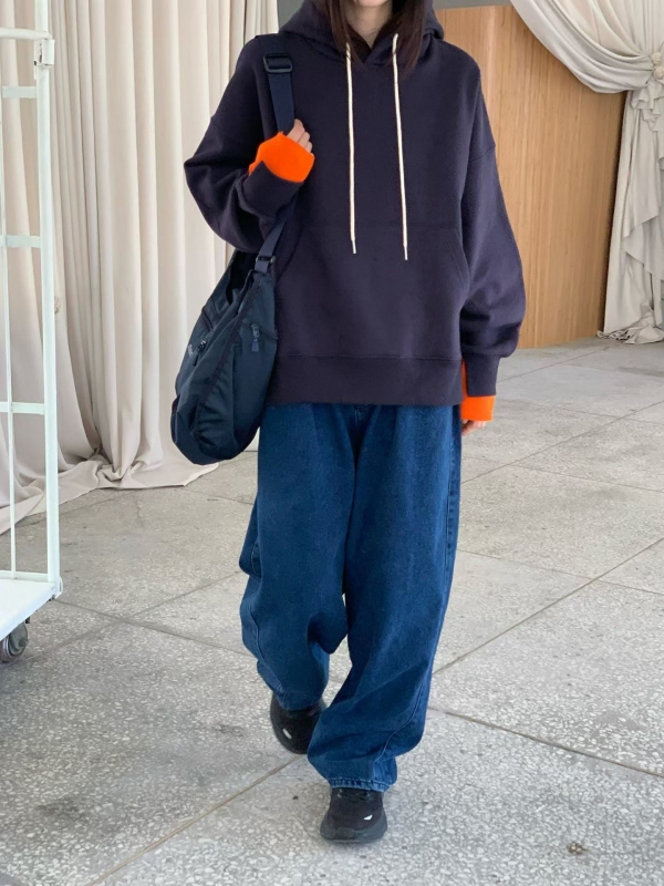 韓 配色袖口連帽上衣 3色