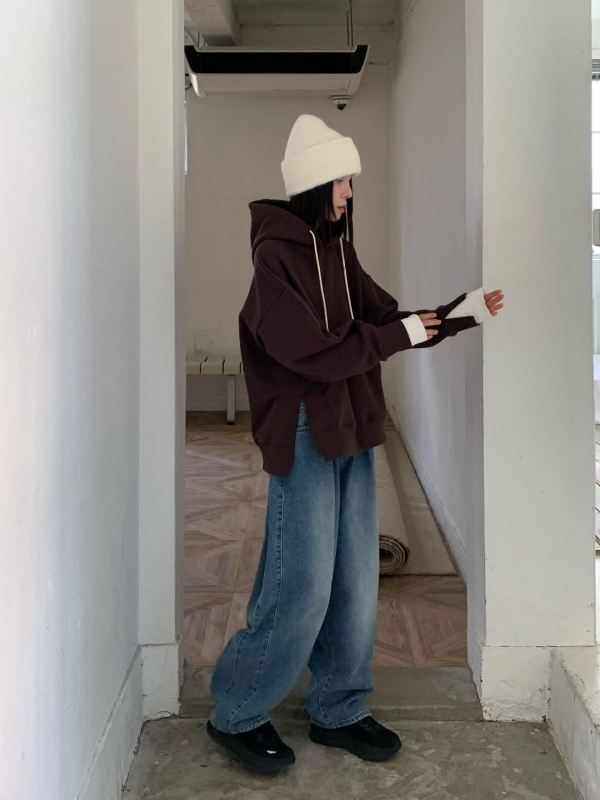 韓 配色袖口連帽上衣 3色