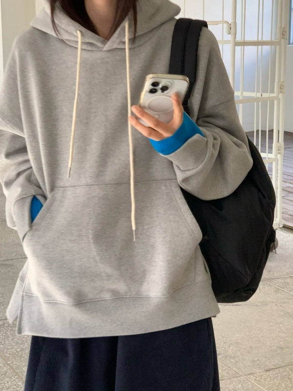 韓 配色袖口連帽上衣 3色