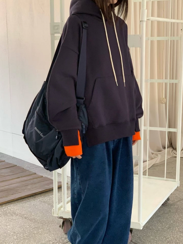 韓 配色袖口連帽上衣 3色