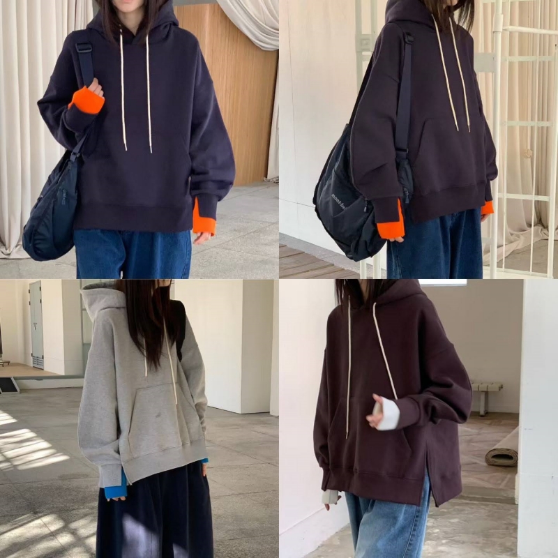 韓 配色袖口連帽上衣 3色