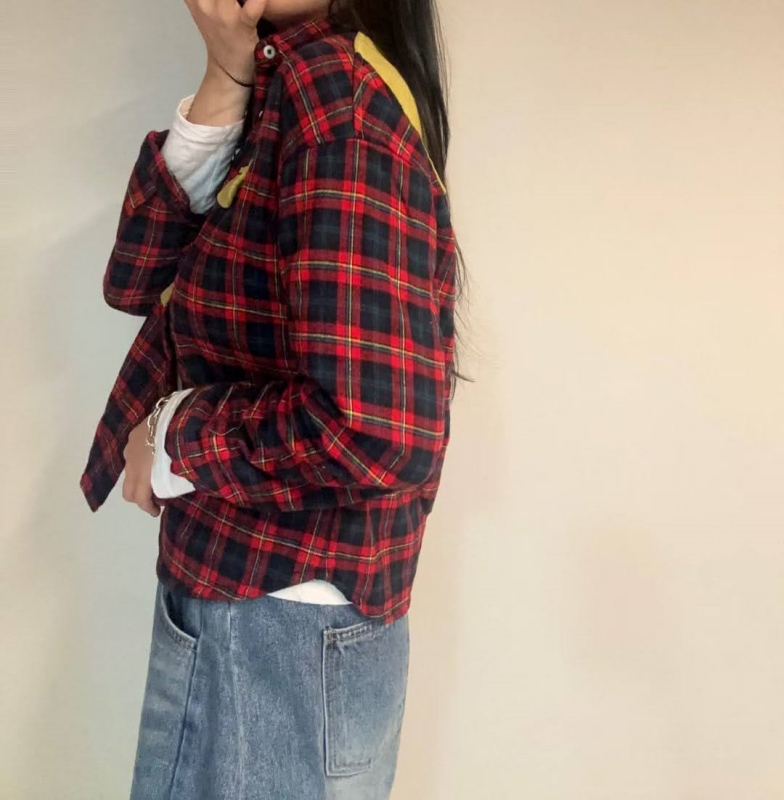 韓 配色口袋格文襯衫 2色