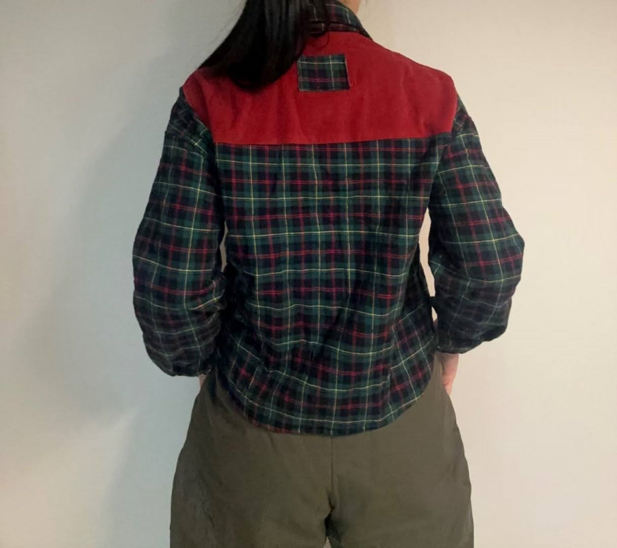 韓 配色口袋格文襯衫 2色