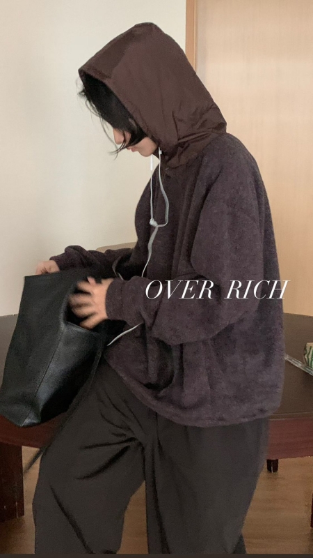 韓 混色感拉鍊連帽上衣 4色 size