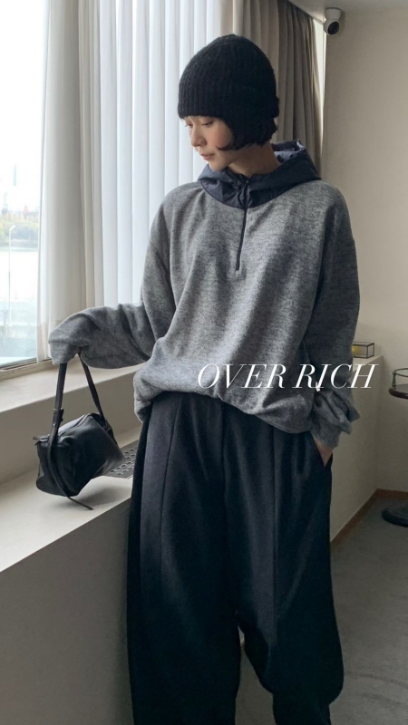 韓 混色感拉鍊連帽上衣 4色 size