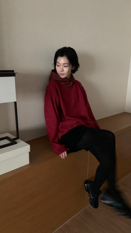 韓 混色感拉鍊連帽上衣 4色 size