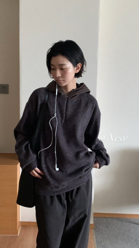 韓 混色感拉鍊連帽上衣 4色 size