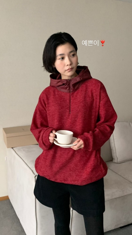 韓 混色感拉鍊連帽上衣 4色 size