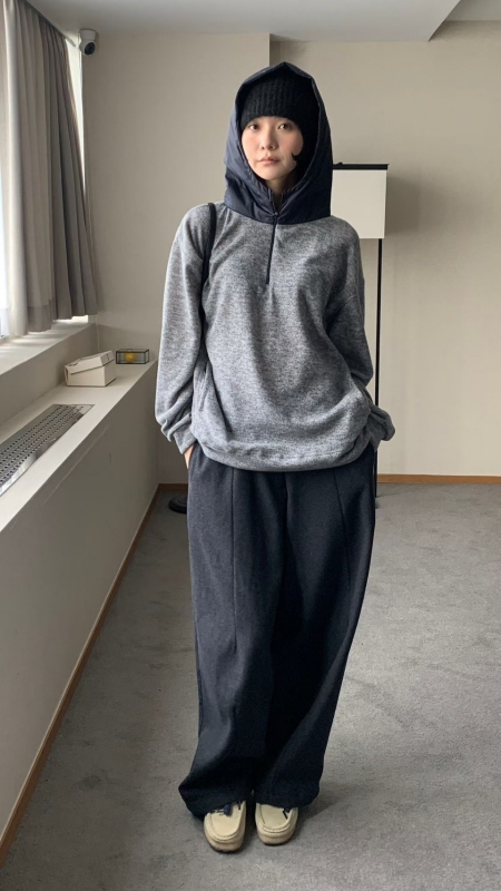 韓 混色感拉鍊連帽上衣 4色 size