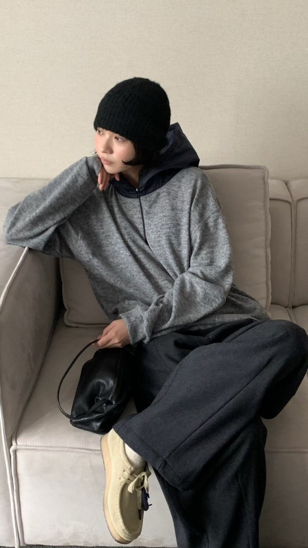 韓 混色感拉鍊連帽上衣 4色 size