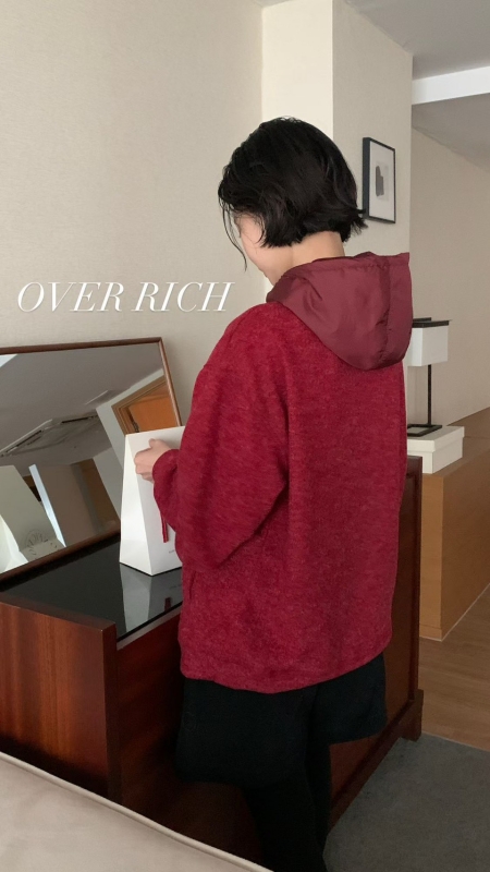 韓 混色感拉鍊連帽上衣 4色 size