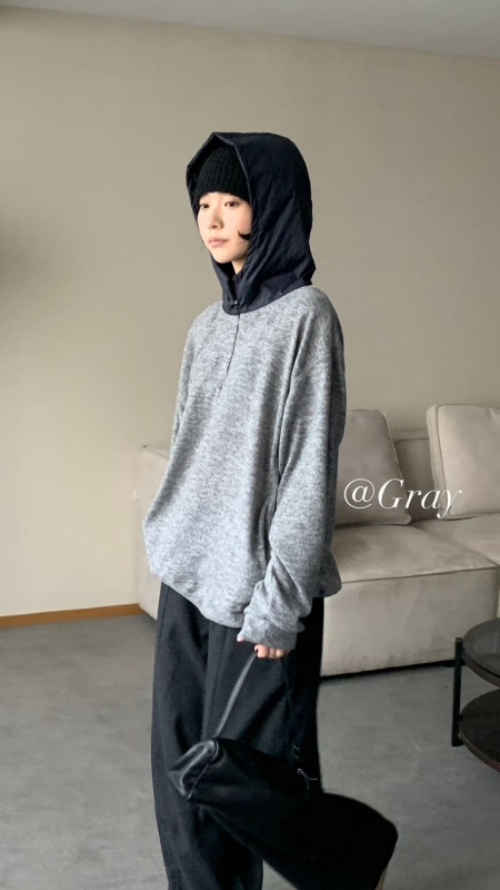 韓 混色感拉鍊連帽上衣 4色 size