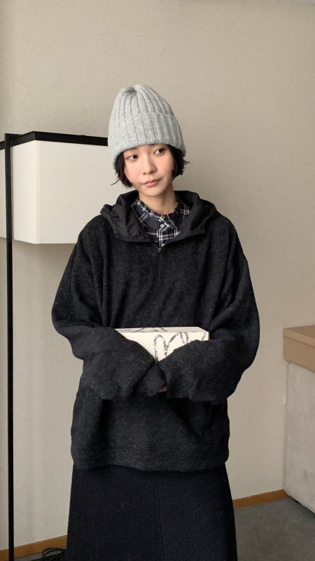 韓 混色感拉鍊連帽上衣 4色 size