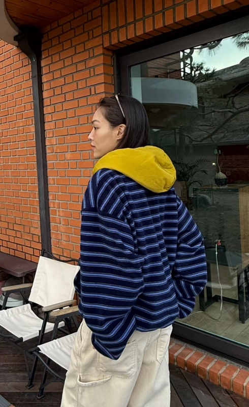 韓 配色帽連帽上衣 2色 size