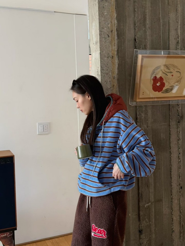 韓 配色帽連帽上衣 2色 size