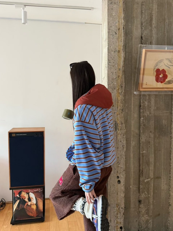 韓 配色帽連帽上衣 2色 size